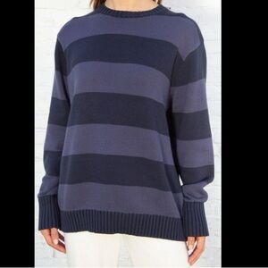 Block Stripe Knit Pullover Sweater in Navy